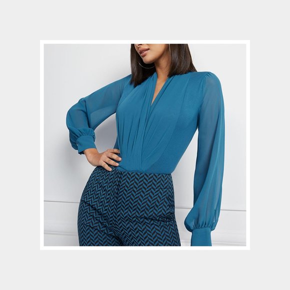eva mendes for New York & Company Tops - New Eva Mendes Turquoise Chiffon Bodysuit